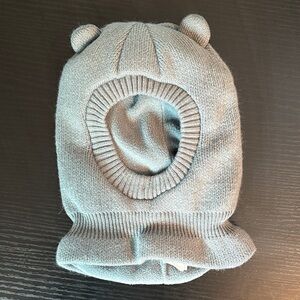 Kids Knit Bear Ear Balaclava Hat - Light Gray